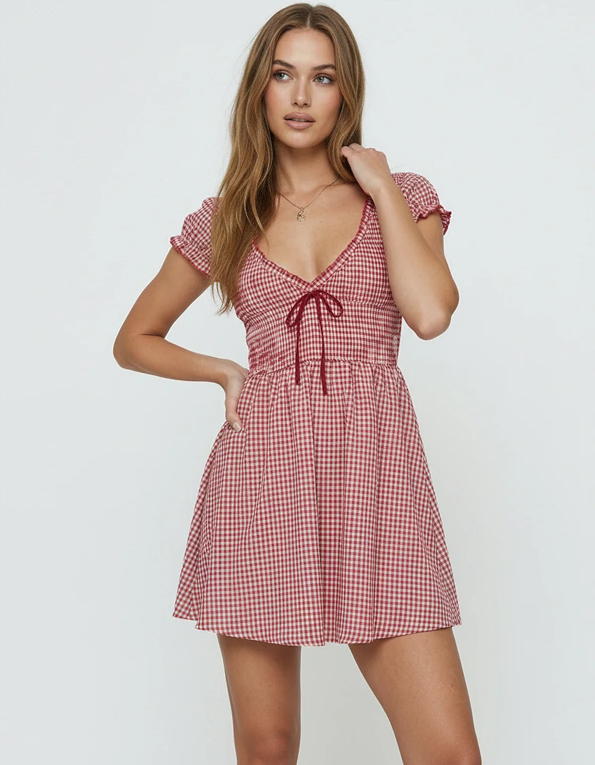 Red Cotton Bodycon Round Neck Sleeveless Mini Dress | Formal Occasions & Bridal Showers, front view | Ramblion | SKU: AMD-372849105-red-L-9987,AMD-372849105-red-M-1956,AMD-372849105-red-S-6337,AMD-372849105-red-XL-2666,AMD-372849105-red-XS-9375