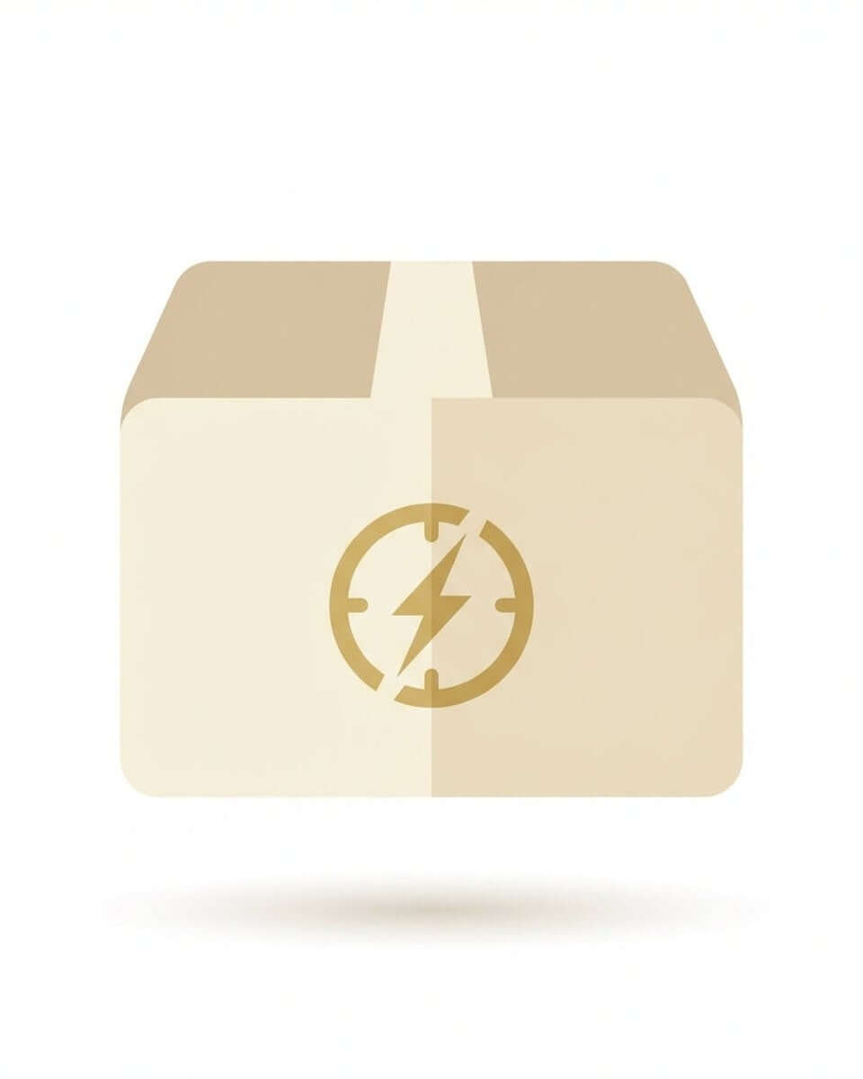 Express Processing packaging icon, representing fast shipping, highlighting RAMBLION's rapid delivery service.