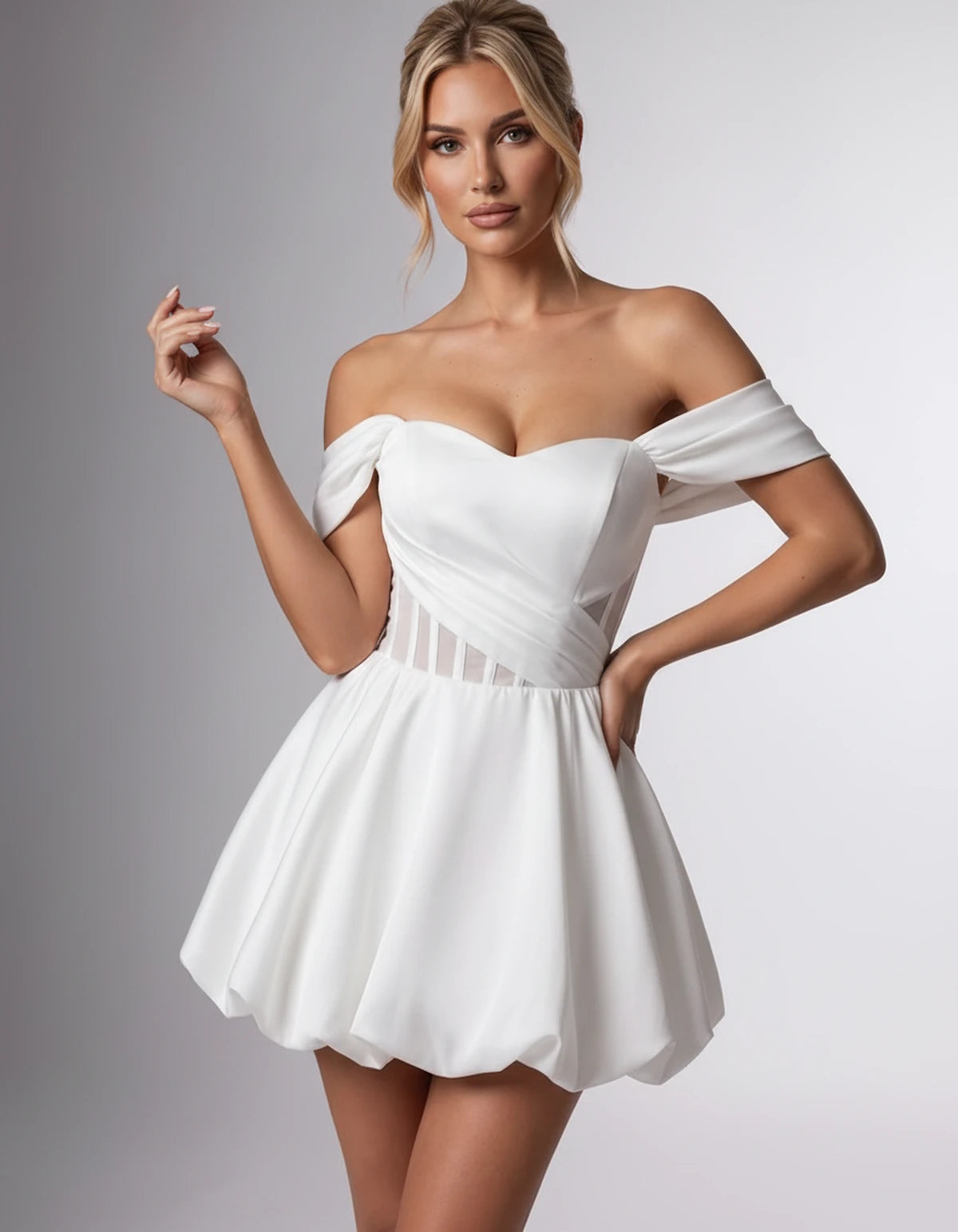 Fabiola Mini Dresses — White | SKU: RB-3c1019-white-2,RB-3c1019-white-4,RB-3c1019-white-6,RB-3c1019-white-8,RB-3c1019-white-10,RB-3c1019-white-12,RB-3c1019-white-14,RB-3c1019-white-16,RB-3c1019-white-16W,RB-3c1019-white-18W,RB-3c1019-white-20W,RB-3c1019-white-22W