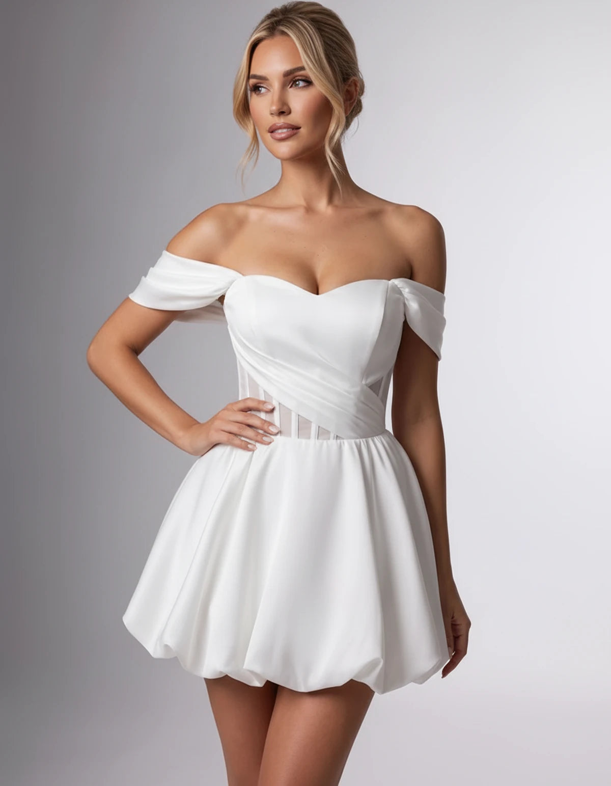 Fabiola Mini Dresses — White | SKU: RB-3c1019-white-2,RB-3c1019-white-4,RB-3c1019-white-6,RB-3c1019-white-8,RB-3c1019-white-10,RB-3c1019-white-12,RB-3c1019-white-14,RB-3c1019-white-16,RB-3c1019-white-16W,RB-3c1019-white-18W,RB-3c1019-white-20W,RB-3c1019-white-22W