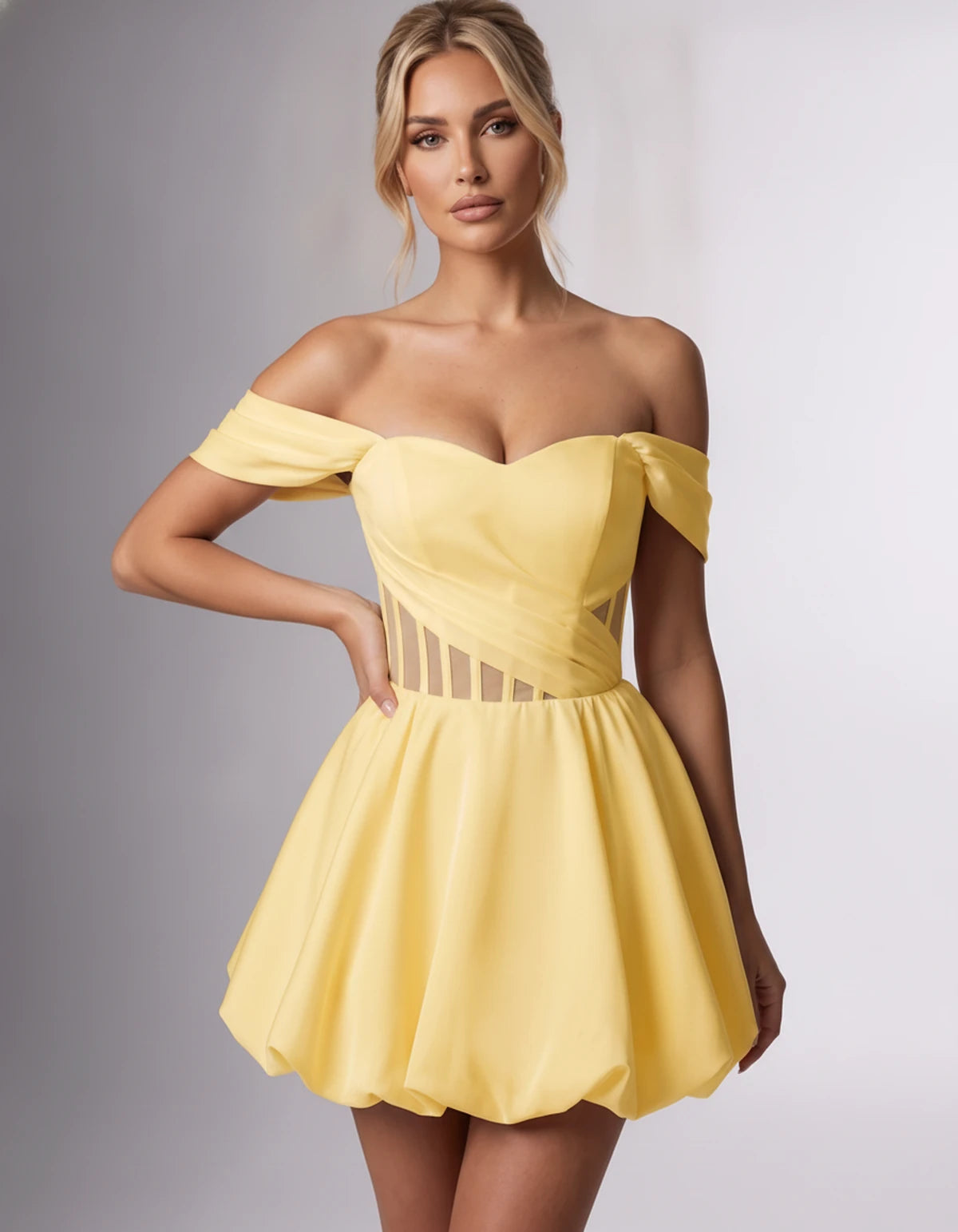 Fabiola Mini Dresses — Yellow | SKU: RB-3c1019-yellow-2,RB-3c1019-yellow-4,RB-3c1019-yellow-6,RB-3c1019-yellow-8,RB-3c1019-yellow-10,RB-3c1019-yellow-12,RB-3c1019-yellow-14,RB-3c1019-yellow-16,RB-3c1019-yellow-16W,RB-3c1019-yellow-18W,RB-3c1019-yellow-20W,RB-3c1019-yellow-22W