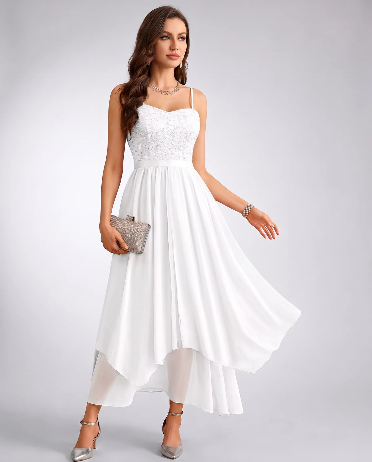 Fenella Maxi Dresses — Sequin White