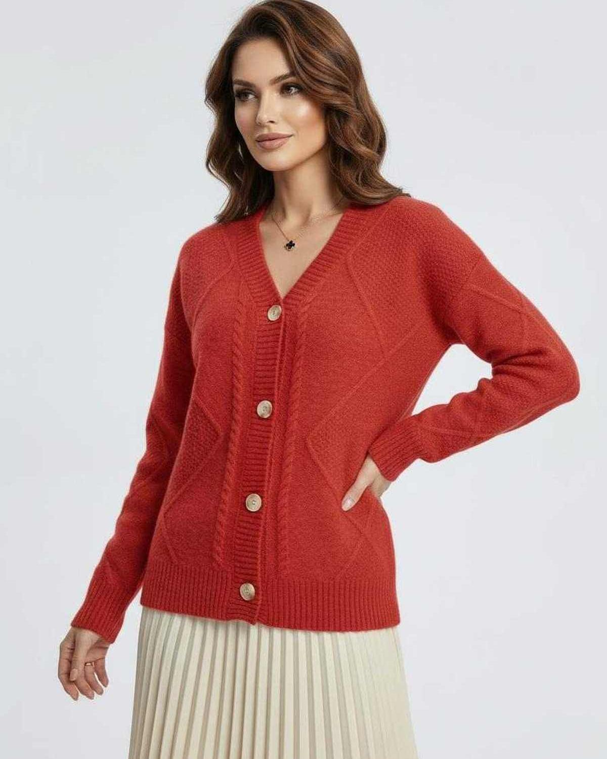 Red Cardigan, front view | Ramblion | SKU: EC-675839210-red-L-1569,EC-675839210-red-M-8949,EC-675839210-red-S-1063,EC-675839210-red-XL-1710,EC-675839210-red-XS-1172