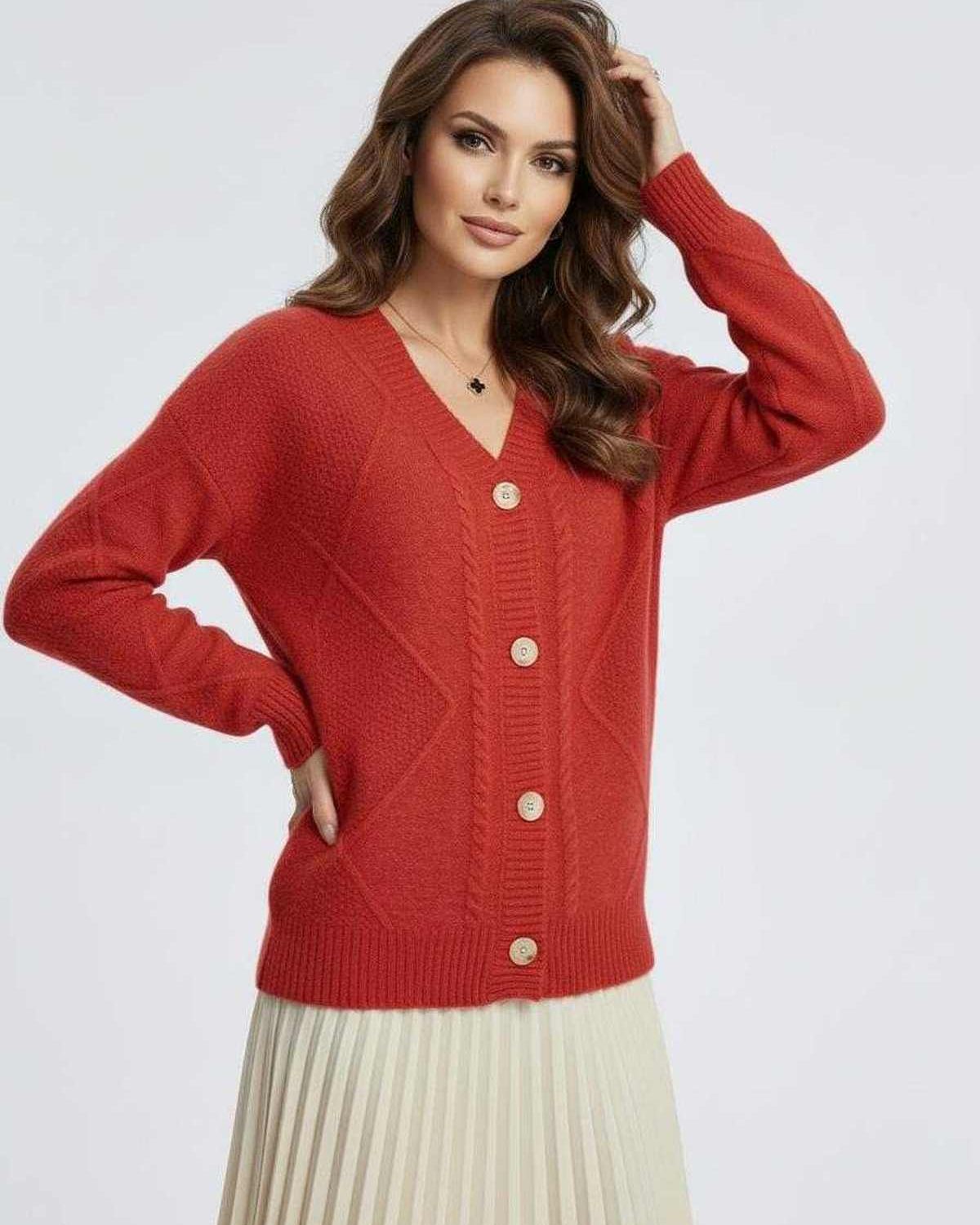 Red Cardigan, front view | Ramblion | SKU: EC-675839210-red-L-1569,EC-675839210-red-M-8949,EC-675839210-red-S-1063,EC-675839210-red-XL-1710,EC-675839210-red-XS-1172