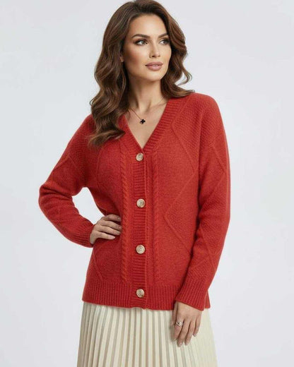 Red Cardigan, front view | Ramblion | SKU: EC-675839210-red-L-1569,EC-675839210-red-M-8949,EC-675839210-red-S-1063,EC-675839210-red-XL-1710,EC-675839210-red-XS-1172