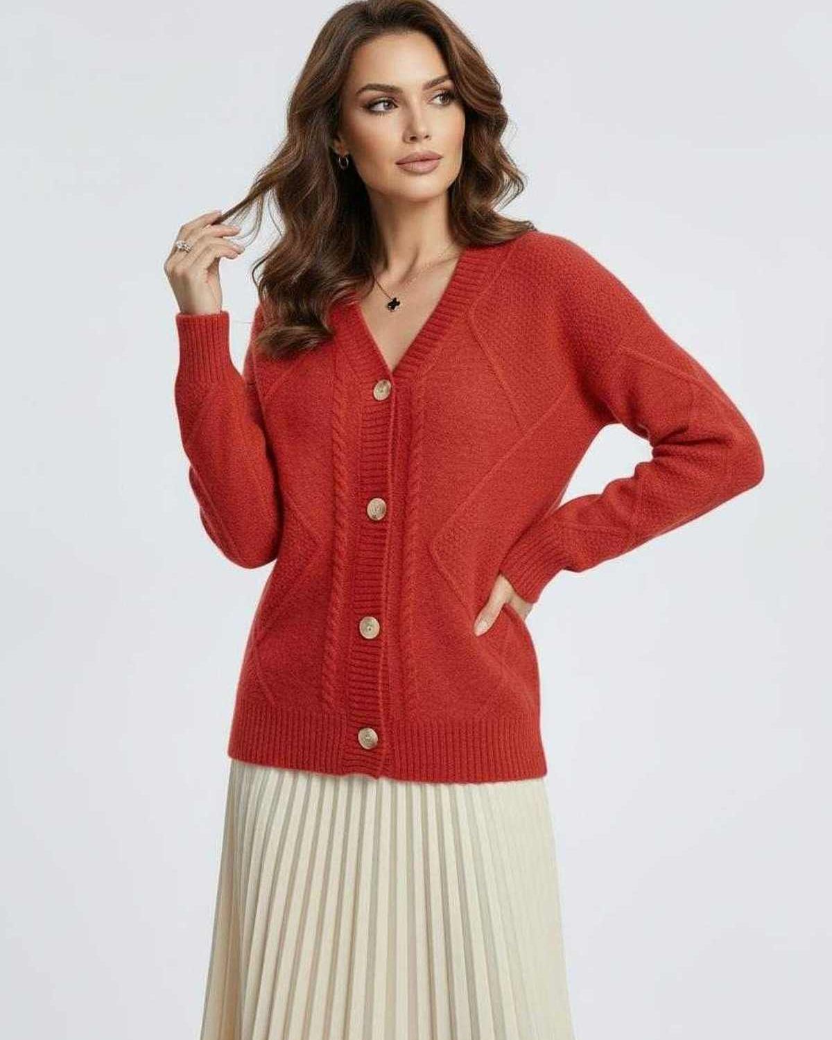 Red Cardigan, front view | Ramblion | SKU: EC-675839210-red-L-1569,EC-675839210-red-M-8949,EC-675839210-red-S-1063,EC-675839210-red-XL-1710,EC-675839210-red-XS-1172