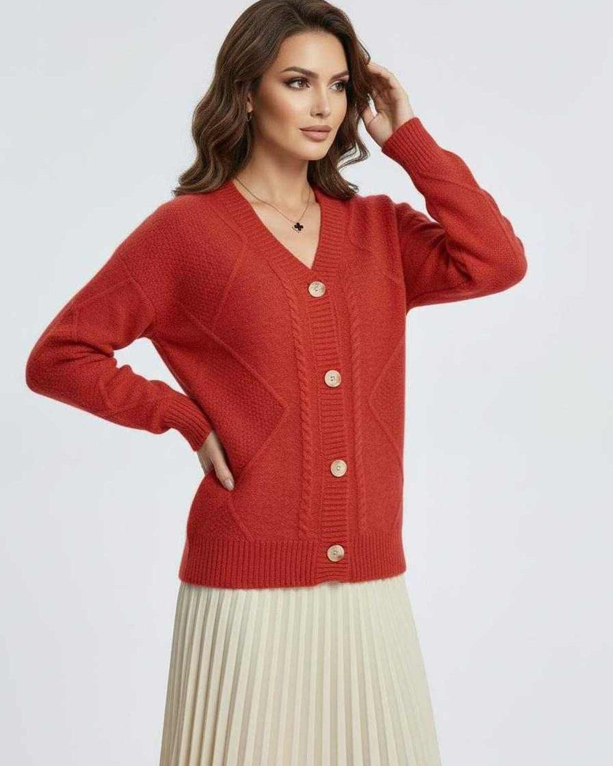 Red Cardigan, front view | Ramblion | SKU: EC-675839210-red-L-1569,EC-675839210-red-M-8949,EC-675839210-red-S-1063,EC-675839210-red-XL-1710,EC-675839210-red-XS-1172
