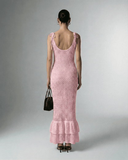 Fes Maxi Dress, pink satin, elegant silhouette, perfect for special occasions, by RAMBLION.
