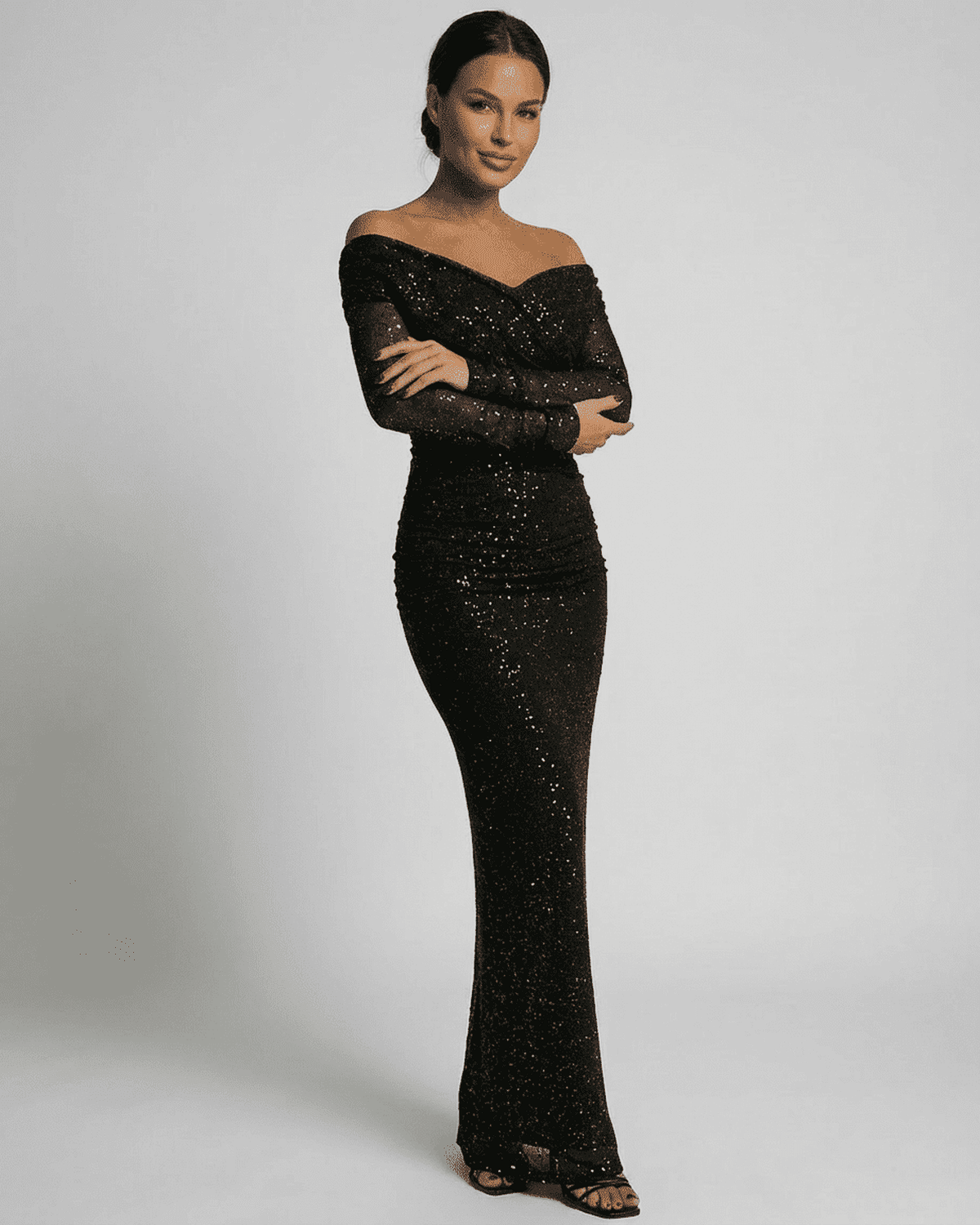 Fima Maxi Dress off-the-shoulder black ankle-length elegance for formal occasions by RAMBLION.