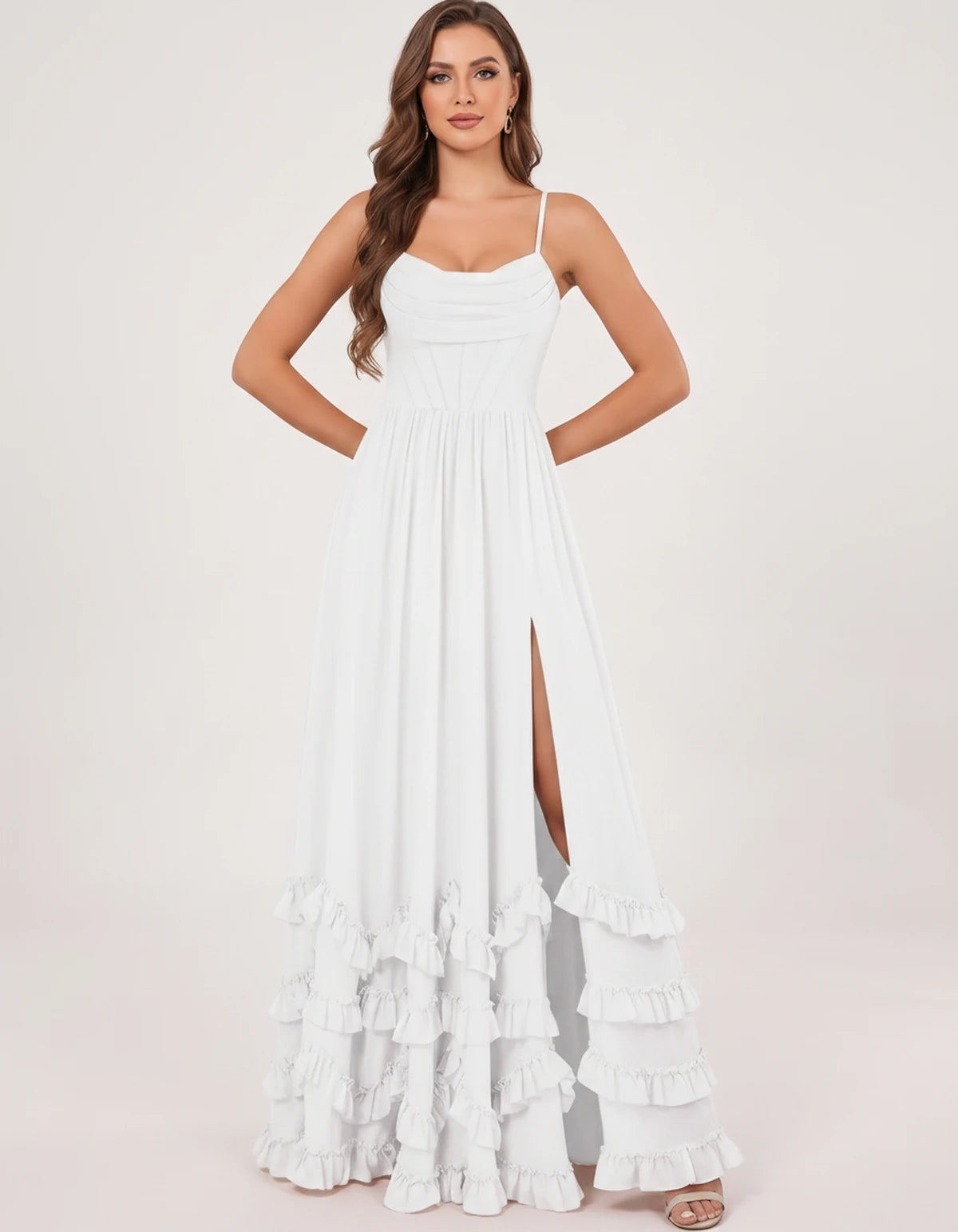 Fjora Maxi Dresses — White | SKU: RB-2e3861-white-2,RB-2e3861-white-4,RB-2e3861-white-6,RB-2e3861-white-8,RB-2e3861-white-10,RB-2e3861-white-12,RB-2e3861-white-14,RB-2e3861-white-16,RB-2e3861-white-16W,RB-2e3861-white-18W,RB-2e3861-white-20W,RB-2e3861-white-22W