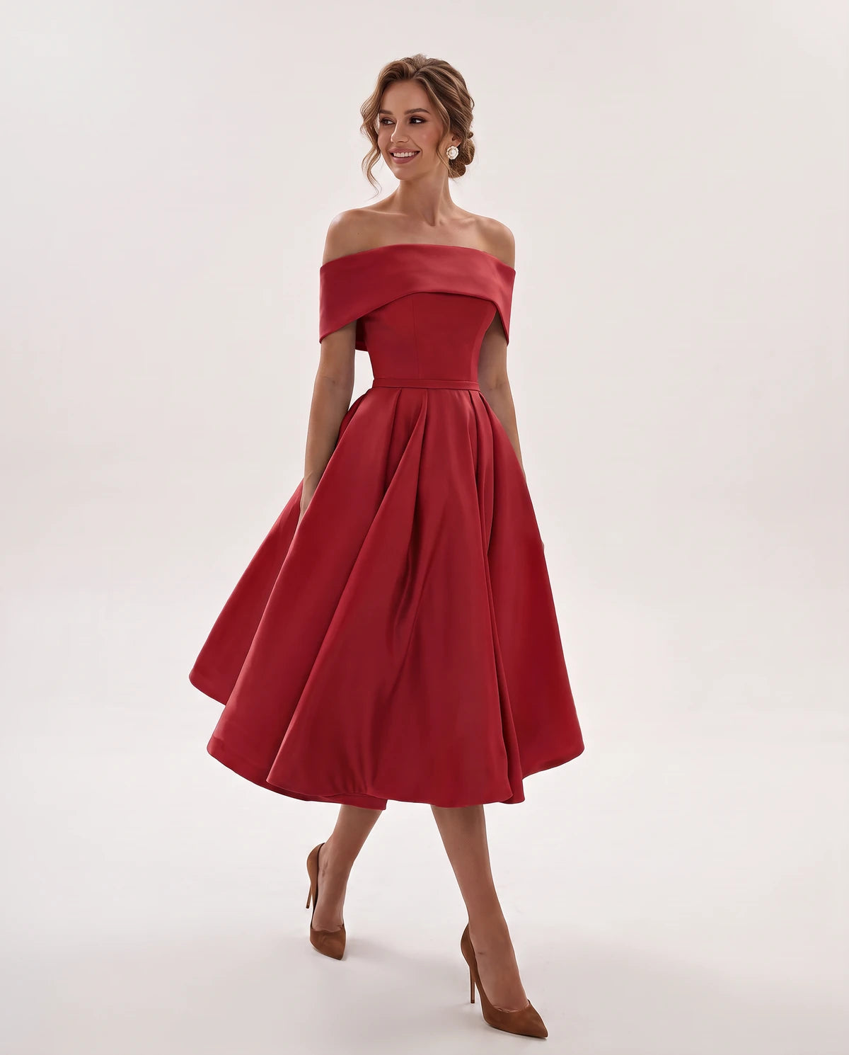 Freesia Midi Dresses — Red