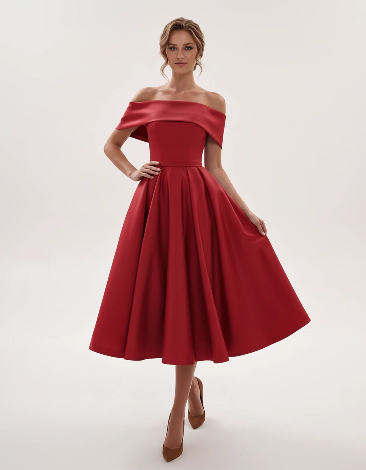Freesia Midi Dresses — Red | SKU: RB-4767d9-red-2,RB-4767d9-red-4,RB-4767d9-red-6,RB-4767d9-red-8,RB-4767d9-red-10,RB-4767d9-red-12,RB-4767d9-red-14,RB-4767d9-red-16,RB-4767d9-red-16W,RB-4767d9-red-18W,RB-4767d9-red-20W,RB-4767d9-red-22W