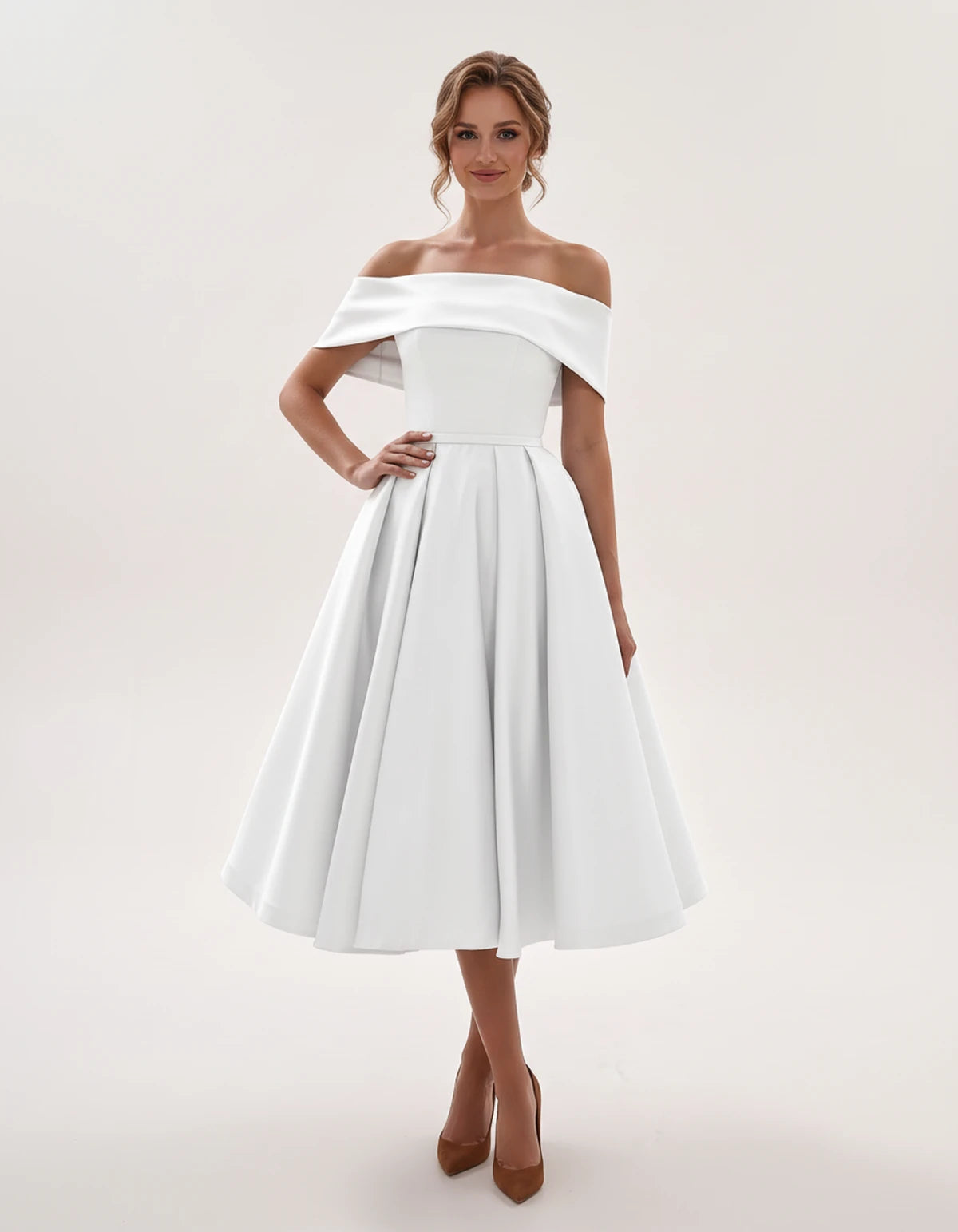 Freesia Midi Dresses — White | SKU: RB-4767d9-white-2,RB-4767d9-white-4,RB-4767d9-white-6,RB-4767d9-white-8,RB-4767d9-white-10,RB-4767d9-white-12,RB-4767d9-white-14,RB-4767d9-white-16,RB-4767d9-white-16W,RB-4767d9-white-18W,RB-4767d9-white-20W,RB-4767d9-white-22W