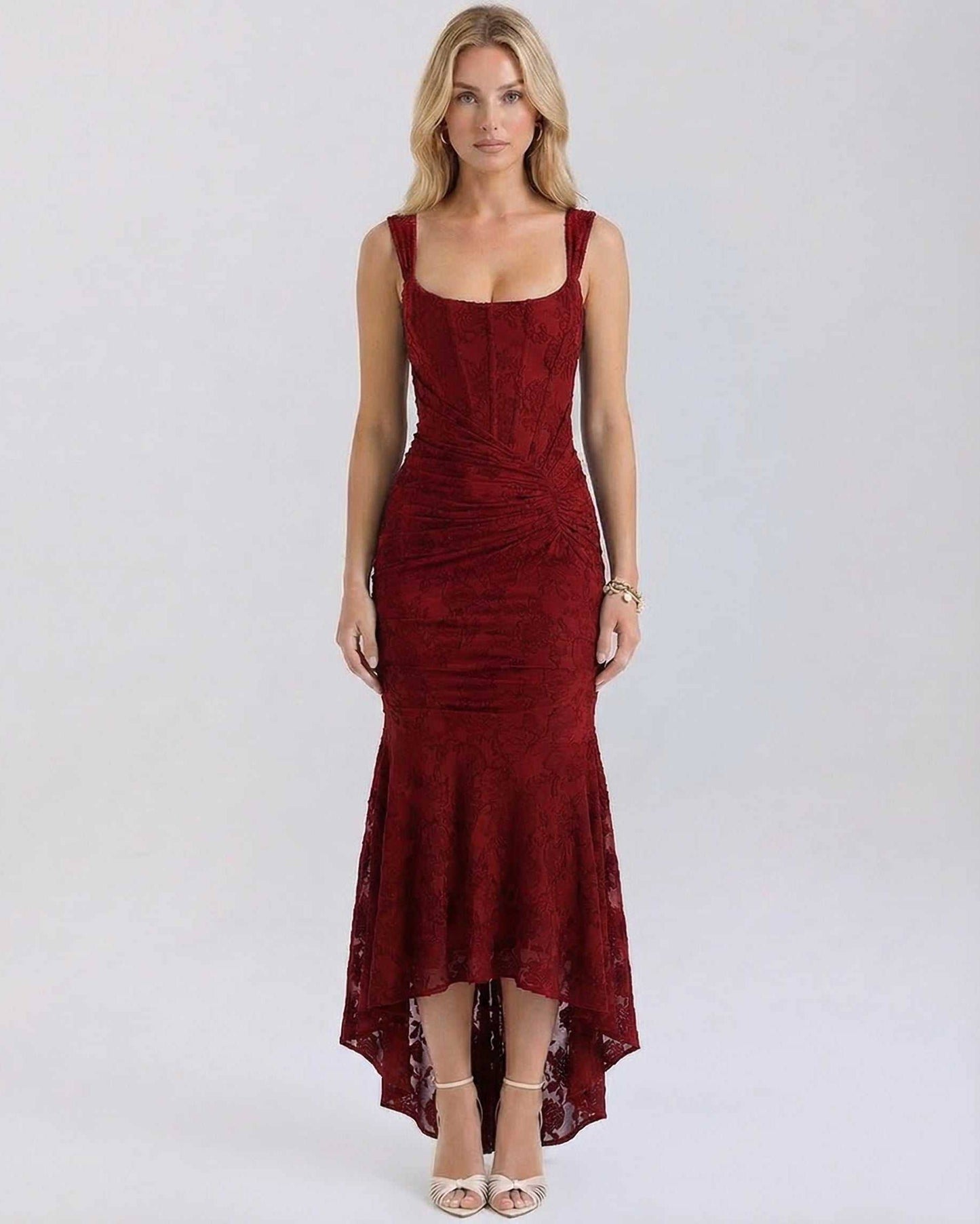 Black Satin Gown Square Neck Sleeveless Maxi Dress | Gala Nights, Party Nights & Weddings, front view | Ramblion | SKU: CMX-582947316-crimson-L-2264,CMX-582947316-crimson-M-8342,CMX-582947316-crimson-S-1289,CMX-582947316-crimson-XL-8923,CMX-582947316-crimson-XS-9675