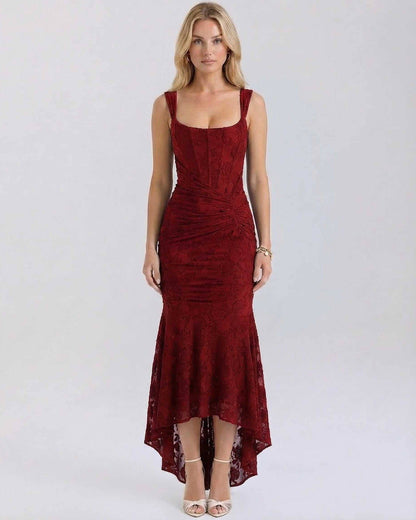 Black Satin Gown Square Neck Sleeveless Maxi Dress | Gala Nights, Party Nights & Weddings, front view | Ramblion | SKU: CMX-582947316-crimson-L-2264,CMX-582947316-crimson-M-8342,CMX-582947316-crimson-S-1289,CMX-582947316-crimson-XL-8923,CMX-582947316-crimson-XS-9675