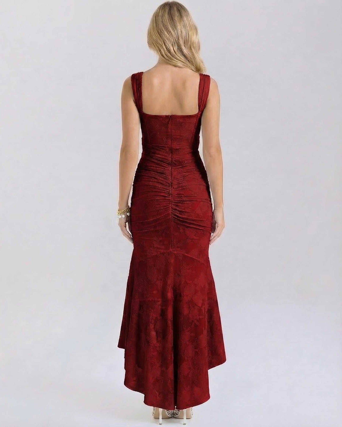 Black Satin Gown Square Neck Sleeveless Maxi Dress | Gala Nights, Party Nights & Weddings, back view | Ramblion | SKU: CMX-582947316-crimson-L-2264,CMX-582947316-crimson-M-8342,CMX-582947316-crimson-S-1289,CMX-582947316-crimson-XL-8923,CMX-582947316-crimson-XS-9675
