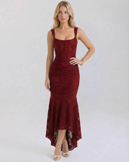 Black Satin Gown Square Neck Sleeveless Maxi Dress | Gala Nights, Party Nights & Weddings, front view | Ramblion | SKU: CMX-582947316-crimson-L-2264,CMX-582947316-crimson-M-8342,CMX-582947316-crimson-S-1289,CMX-582947316-crimson-XL-8923,CMX-582947316-crimson-XS-9675