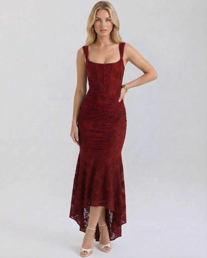 Black Satin Gown Square Neck Sleeveless Maxi Dress | Gala Nights, Party Nights & Weddings, front view | Ramblion | SKU: CMX-582947316-crimson-L-2264,CMX-582947316-crimson-M-8342,CMX-582947316-crimson-S-1289,CMX-582947316-crimson-XL-8923,CMX-582947316-crimson-XS-9675