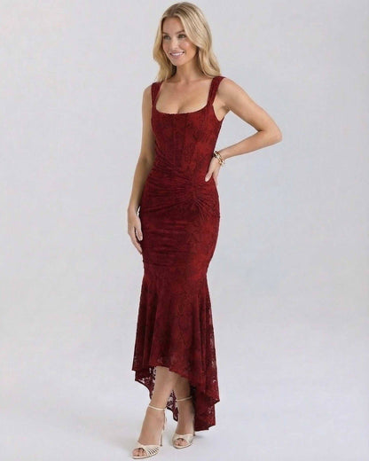 Black Satin Gown Square Neck Sleeveless Maxi Dress | Gala Nights, Party Nights & Weddings, front view | Ramblion | SKU: CMX-582947316-crimson-L-2264,CMX-582947316-crimson-M-8342,CMX-582947316-crimson-S-1289,CMX-582947316-crimson-XL-8923,CMX-582947316-crimson-XS-9675