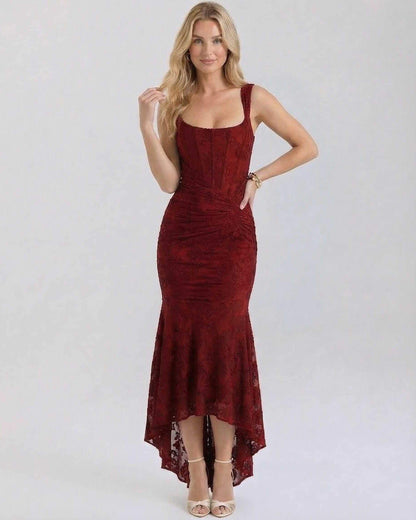 Black Satin Gown Square Neck Sleeveless Maxi Dress | Gala Nights, Party Nights & Weddings, front view | Ramblion | SKU: CMX-582947316-crimson-L-2264,CMX-582947316-crimson-M-8342,CMX-582947316-crimson-S-1289,CMX-582947316-crimson-XL-8923,CMX-582947316-crimson-XS-9675