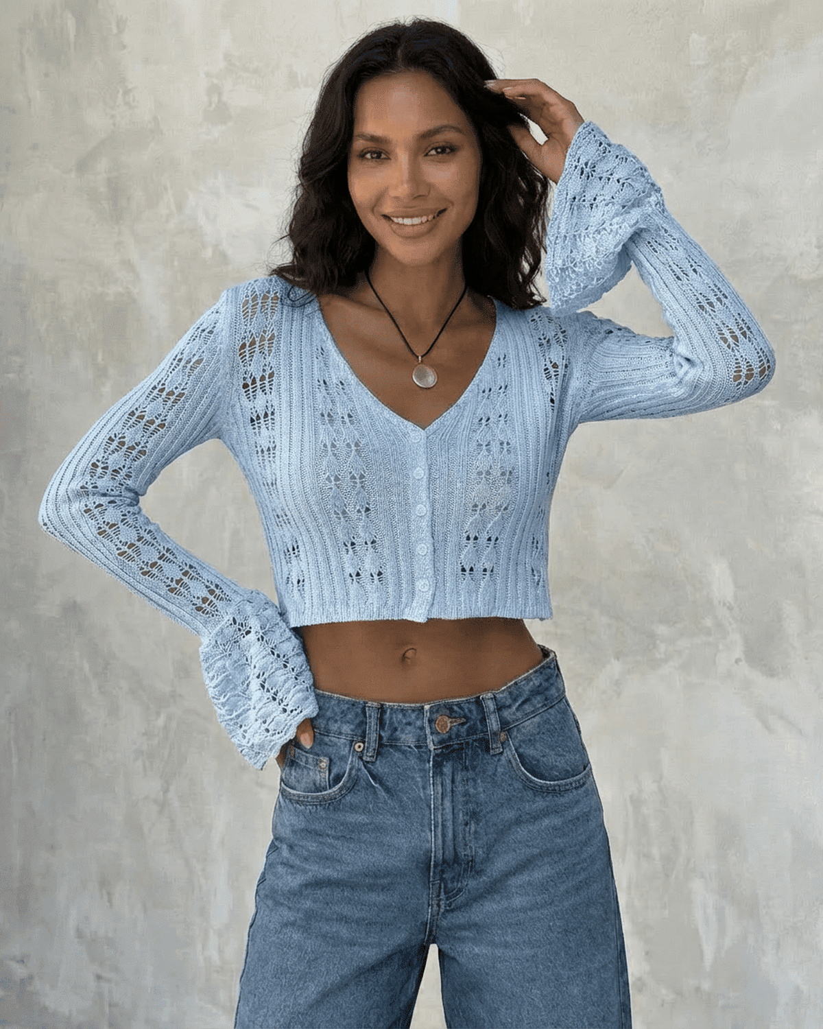 Blue Cotton Cardigan, front view | Ramblion | SKU: AC-27491-blue-L-1615,AC-27491-blue-M-8753,AC-27491-blue-S-4016,AC-27491-blue-XL-8220,AC-27491-blue-XS-9063