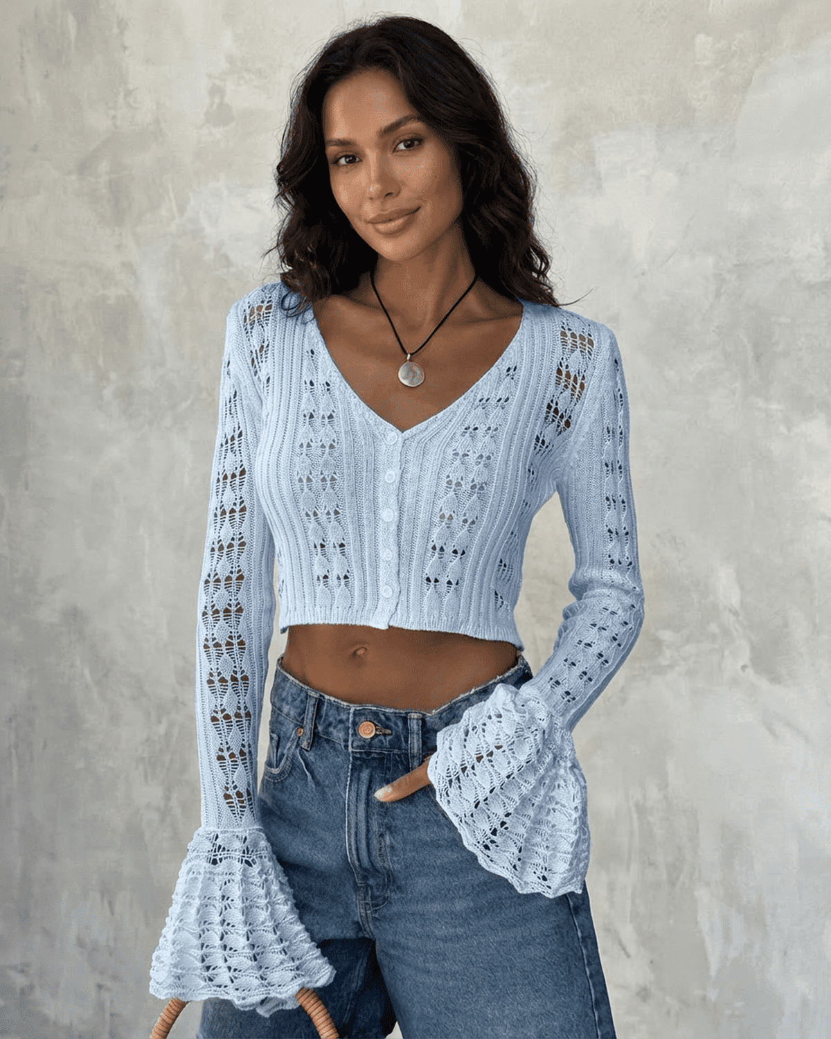 Blue Cotton Cardigan, front view | Ramblion