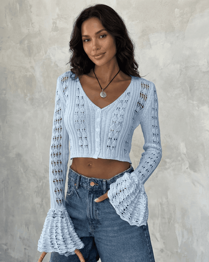Blue Cotton Cardigan, front view | Ramblion