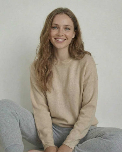 Gena Pullover by RAMBLION in soft beige, featuring a relaxed fit, ideal for casual wear and comfortable style.