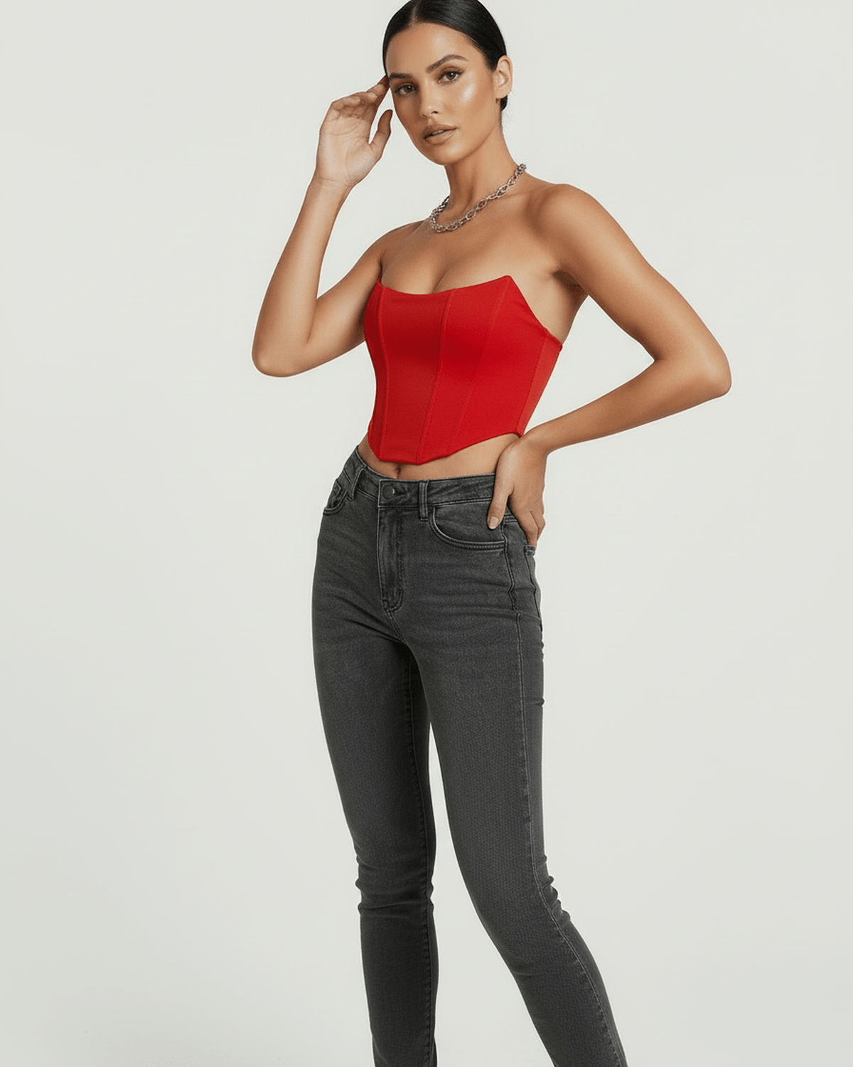 Red Velvet Strapless Set, front view | Ramblion | SKU: SCT-58493-red-L-3427,SCT-58493-red-M-3233,SCT-58493-red-S-6326,SCT-58493-red-XL-6263,SCT-58493-red-XS-3927