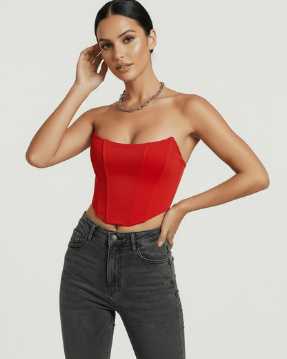 Red Velvet Strapless Set, front view | Ramblion | SKU: SCT-58493-red-L-3427,SCT-58493-red-M-3233,SCT-58493-red-S-6326,SCT-58493-red-XL-6263,SCT-58493-red-XS-3927