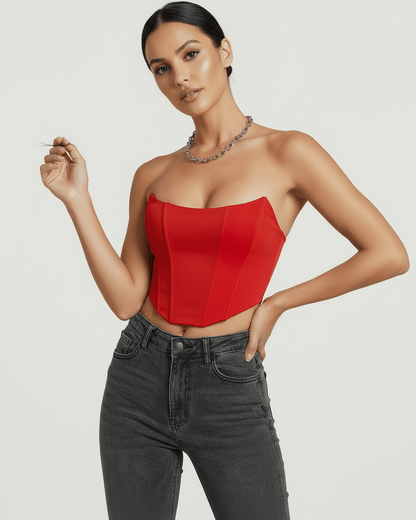 Red Velvet Strapless Set, front view | Ramblion | SKU: SCT-58493-red-L-3427,SCT-58493-red-M-3233,SCT-58493-red-S-6326,SCT-58493-red-XL-6263,SCT-58493-red-XS-3927