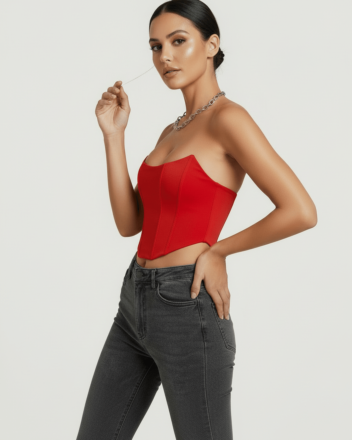Red Velvet Strapless Set, side view | Ramblion | SKU: SCT-58493-red-L-3427,SCT-58493-red-M-3233,SCT-58493-red-S-6326,SCT-58493-red-XL-6263,SCT-58493-red-XS-3927