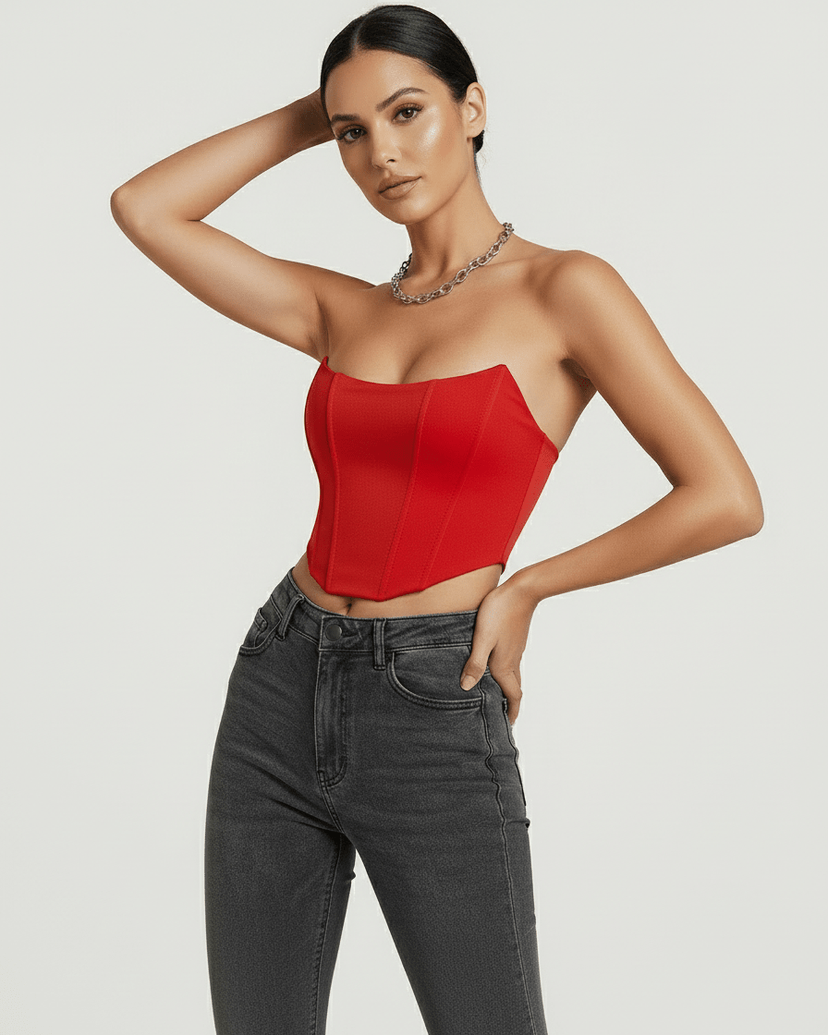 Red Velvet Strapless Set, front view | Ramblion | SKU: SCT-58493-red-L-3427,SCT-58493-red-M-3233,SCT-58493-red-S-6326,SCT-58493-red-XL-6263,SCT-58493-red-XS-3927