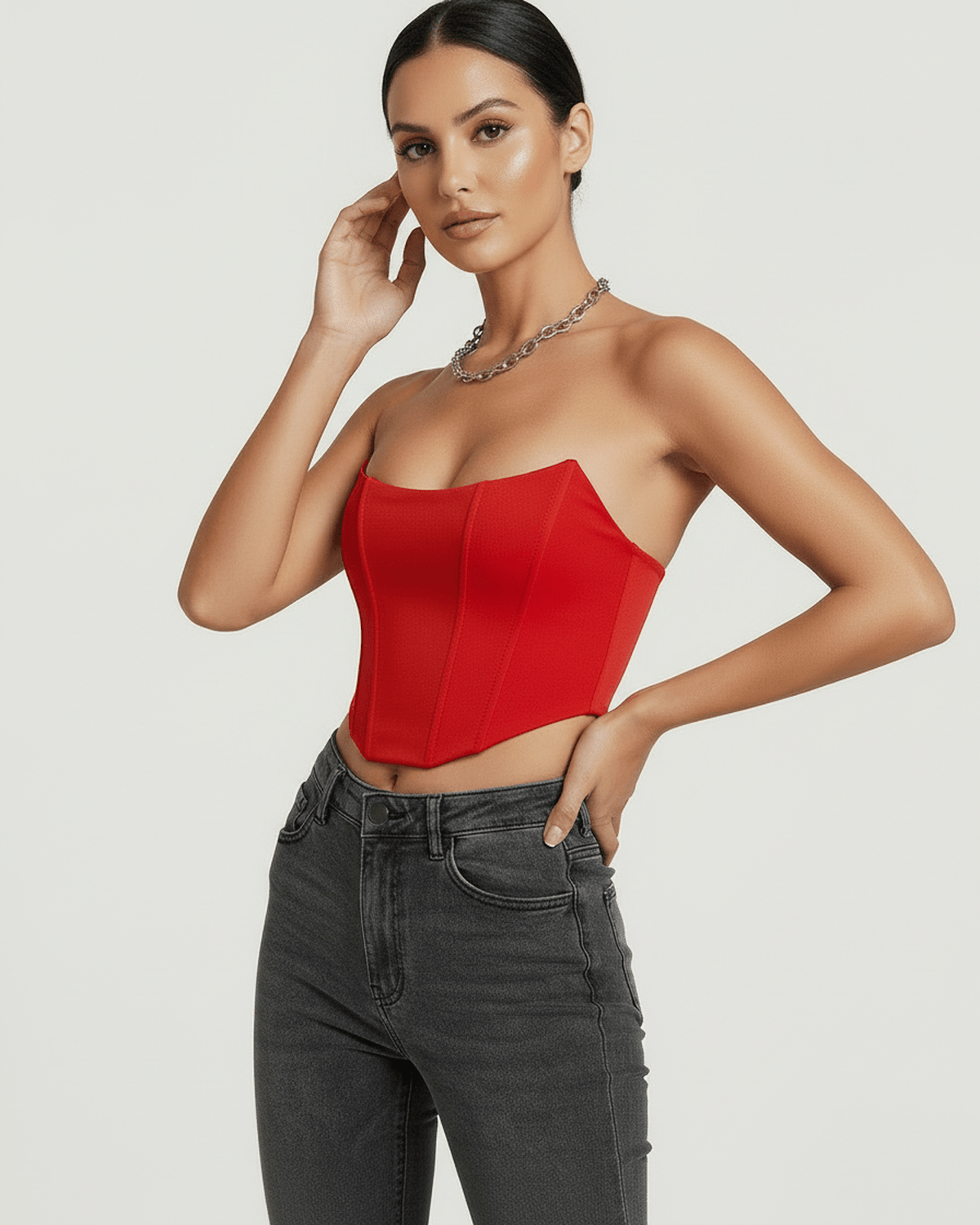 Red Velvet Strapless Set, front view | Ramblion | SKU: SCT-58493-red-L-3427,SCT-58493-red-M-3233,SCT-58493-red-S-6326,SCT-58493-red-XL-6263,SCT-58493-red-XS-3927