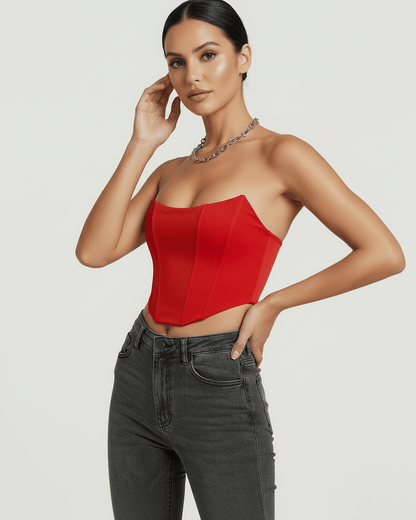 Red Velvet Strapless Set, front view | Ramblion | SKU: SCT-58493-red-L-3427,SCT-58493-red-M-3233,SCT-58493-red-S-6326,SCT-58493-red-XL-6263,SCT-58493-red-XS-3927