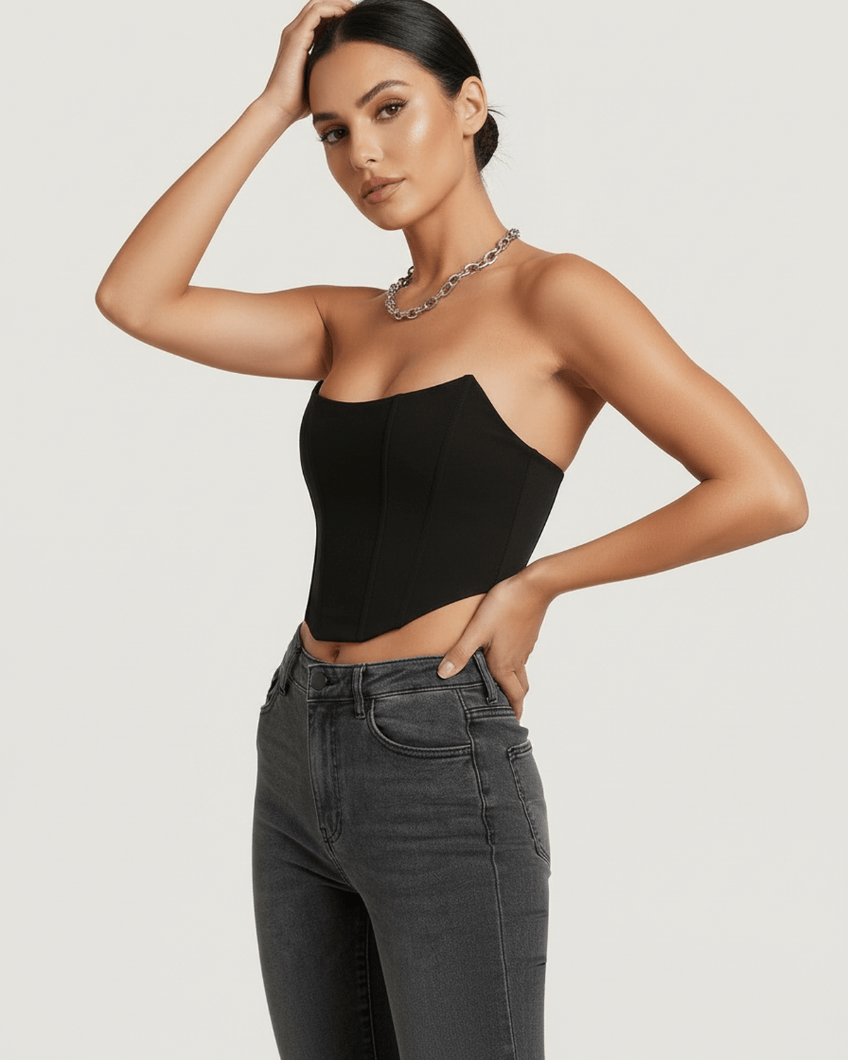Black Velvet Strapless Set, side view | Ramblion | SKU: CCT-34827-black-L-7394,CCT-34827-black-M-6131,CCT-34827-black-S-4965,CCT-34827-black-XL-7874,CCT-34827-black-XS-8606