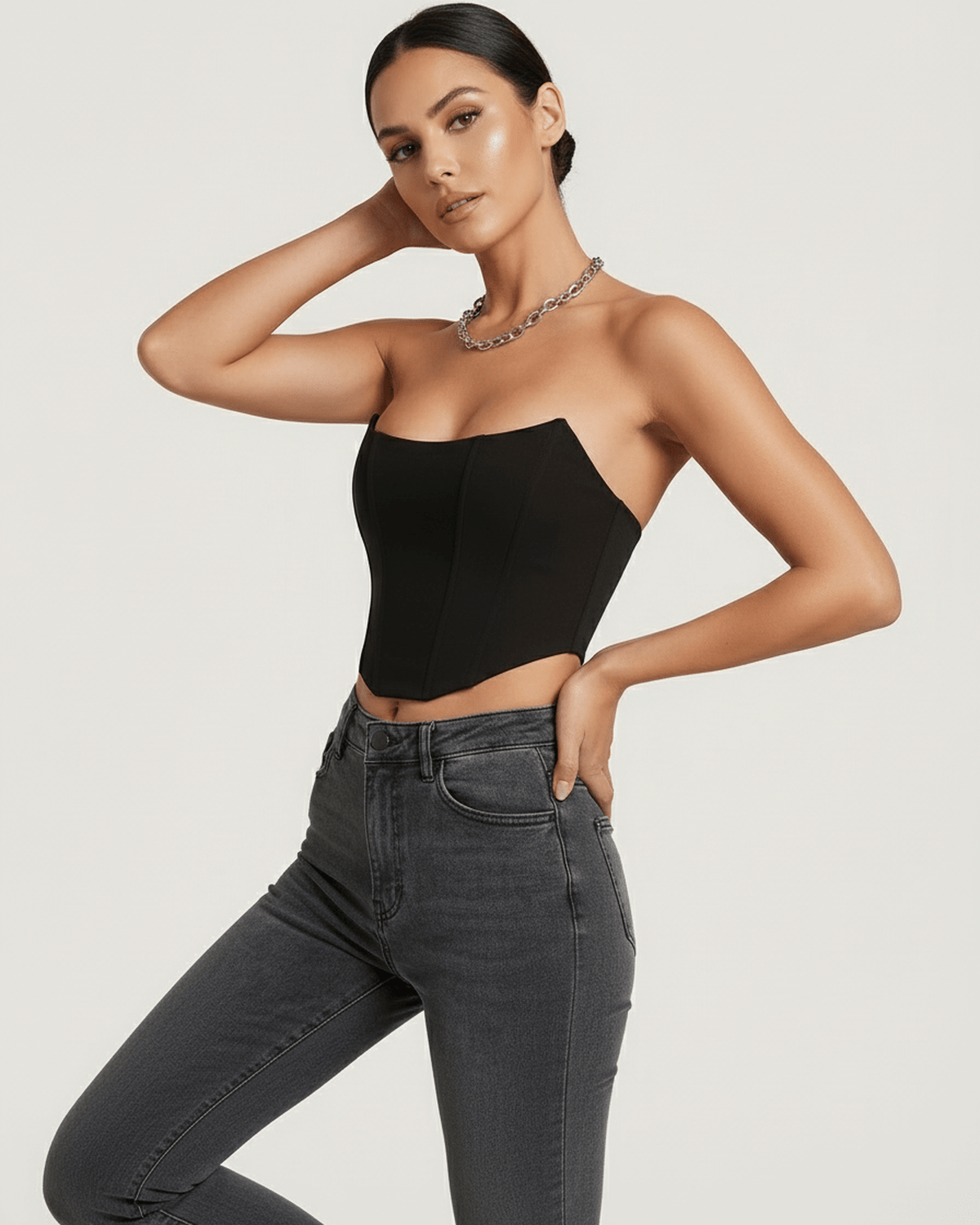 Black Velvet Strapless Set, front view | Ramblion | SKU: CCT-34827-black-L-7394,CCT-34827-black-M-6131,CCT-34827-black-S-4965,CCT-34827-black-XL-7874,CCT-34827-black-XS-8606