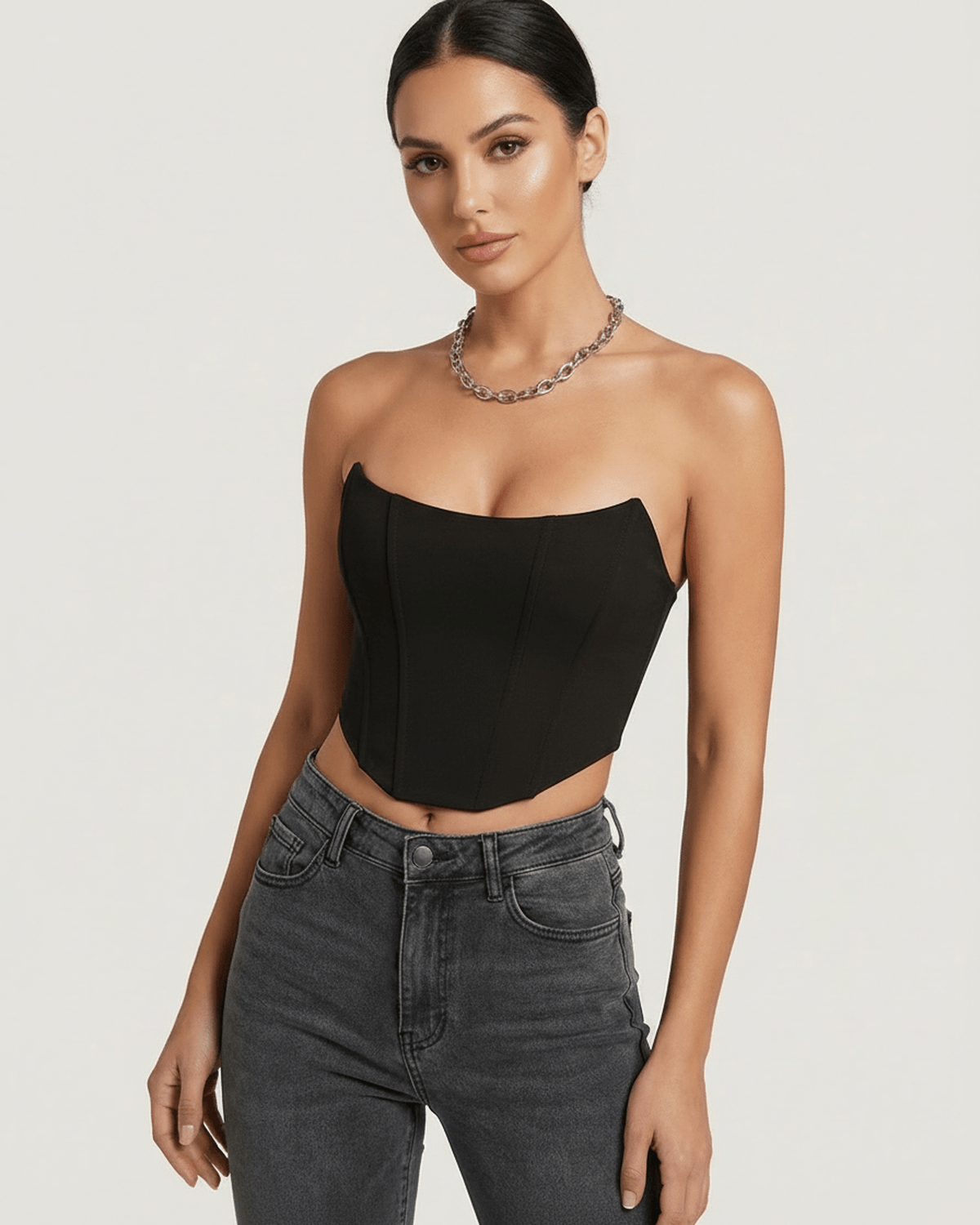Black Velvet Strapless Set, front view | Ramblion | SKU: CCT-34827-black-L-7394,CCT-34827-black-M-6131,CCT-34827-black-S-4965,CCT-34827-black-XL-7874,CCT-34827-black-XS-8606