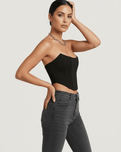 Black Velvet Strapless Set, side view | Ramblion | SKU: CCT-34827-black-L-7394,CCT-34827-black-M-6131,CCT-34827-black-S-4965,CCT-34827-black-XL-7874,CCT-34827-black-XS-8606