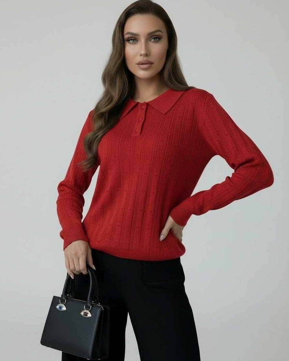Glen Sweater in vibrant red, 100% cotton, stylish long sleeves, perfect for any occasion, by RAMBLION.
