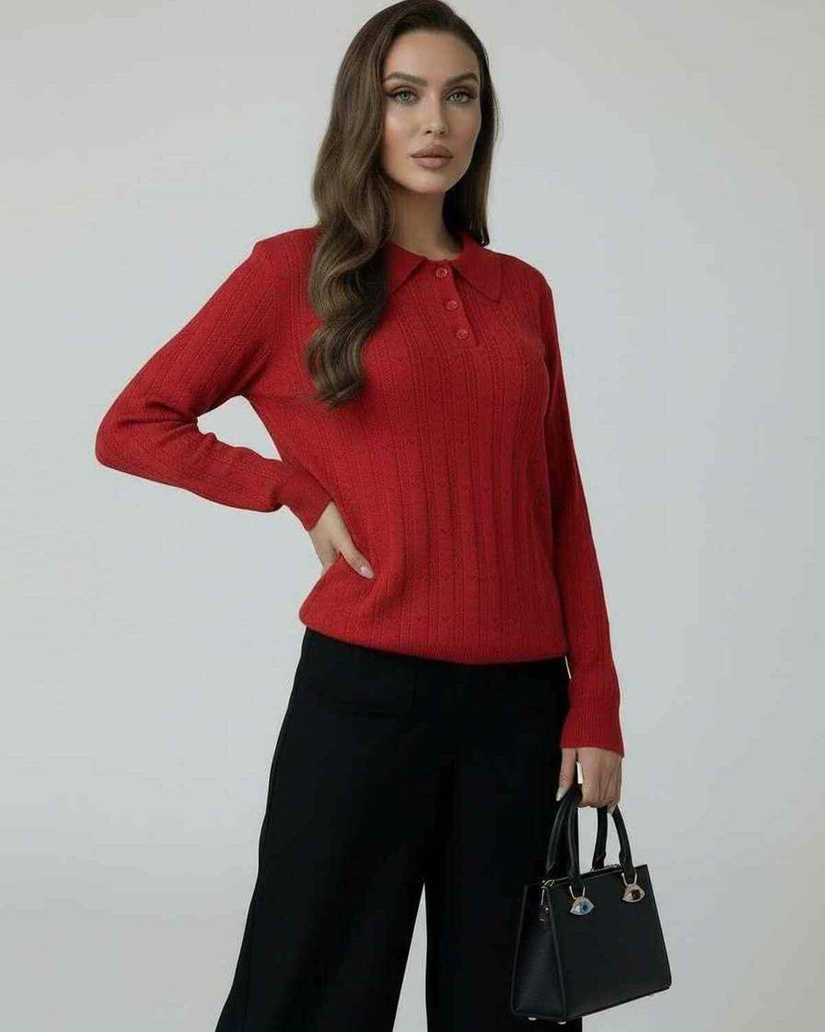 Glen Sweater in vibrant red, featuring a round neck and long sleeves, perfect for stylish occasions by RAMBLION.