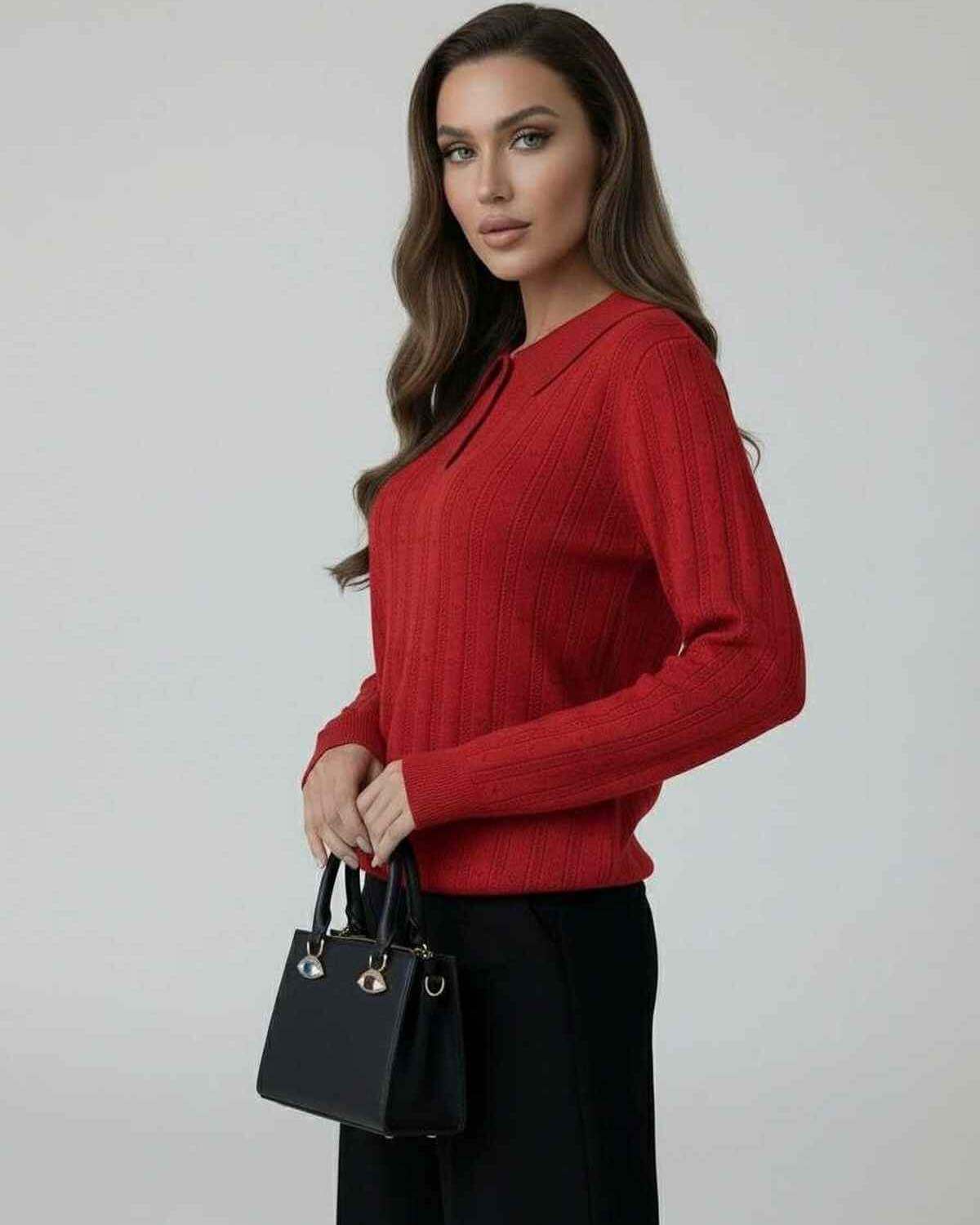 Glen Sweater in vibrant red, stylish long sleeves, elegant look for any occasion by RAMBLION.