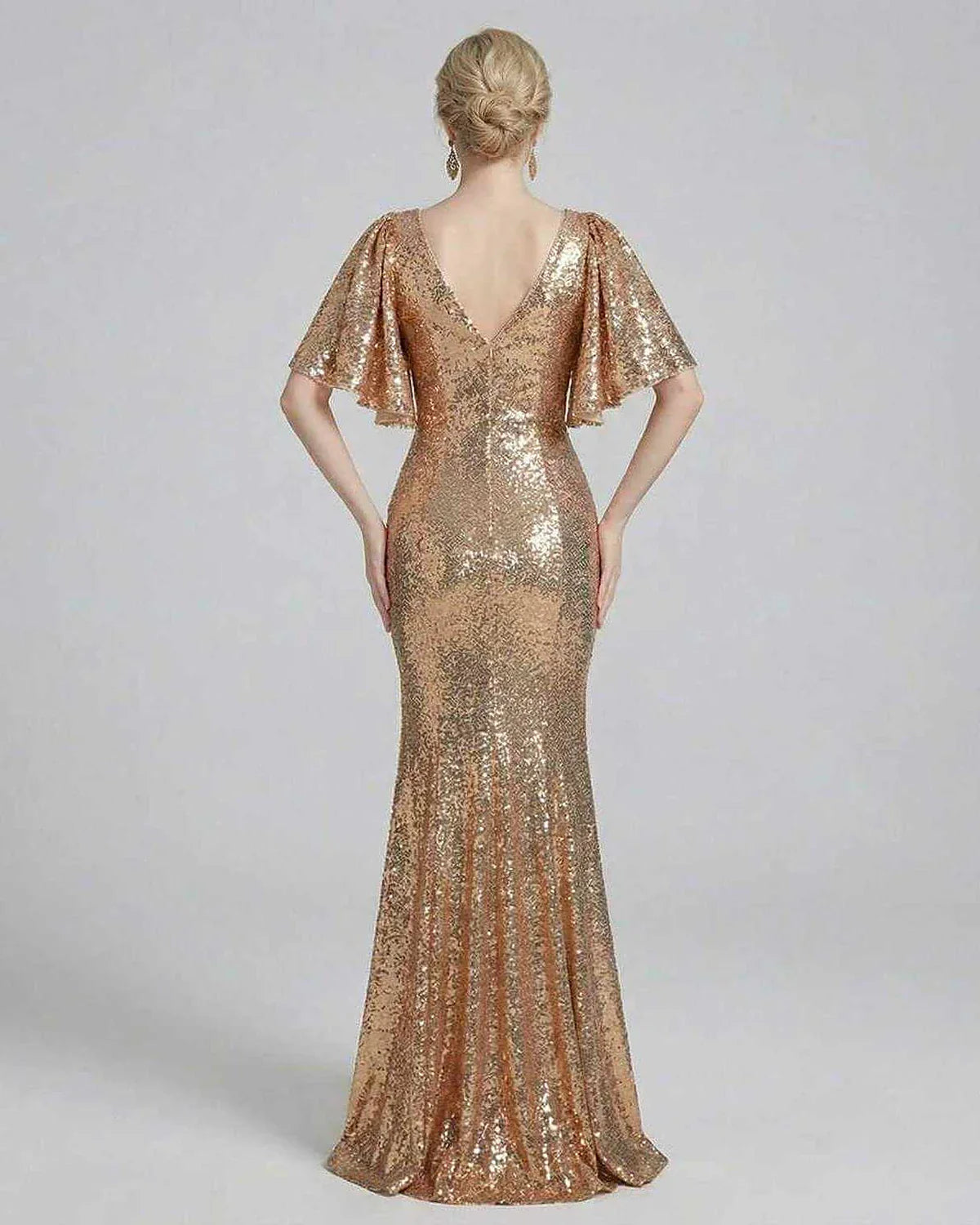 Gold Gown V-Neck Sleeveless Maxi Dress | Formal Events, Cocktail Parties & Wedding Guest, back view | Ramblion | SKU: CMD-58392-gold-L-5867,CMD-58392-gold-M-223,CMD-58392-gold-S-4984,CMD-58392-gold-XL-9582,CMD-58392-gold-XS-9665