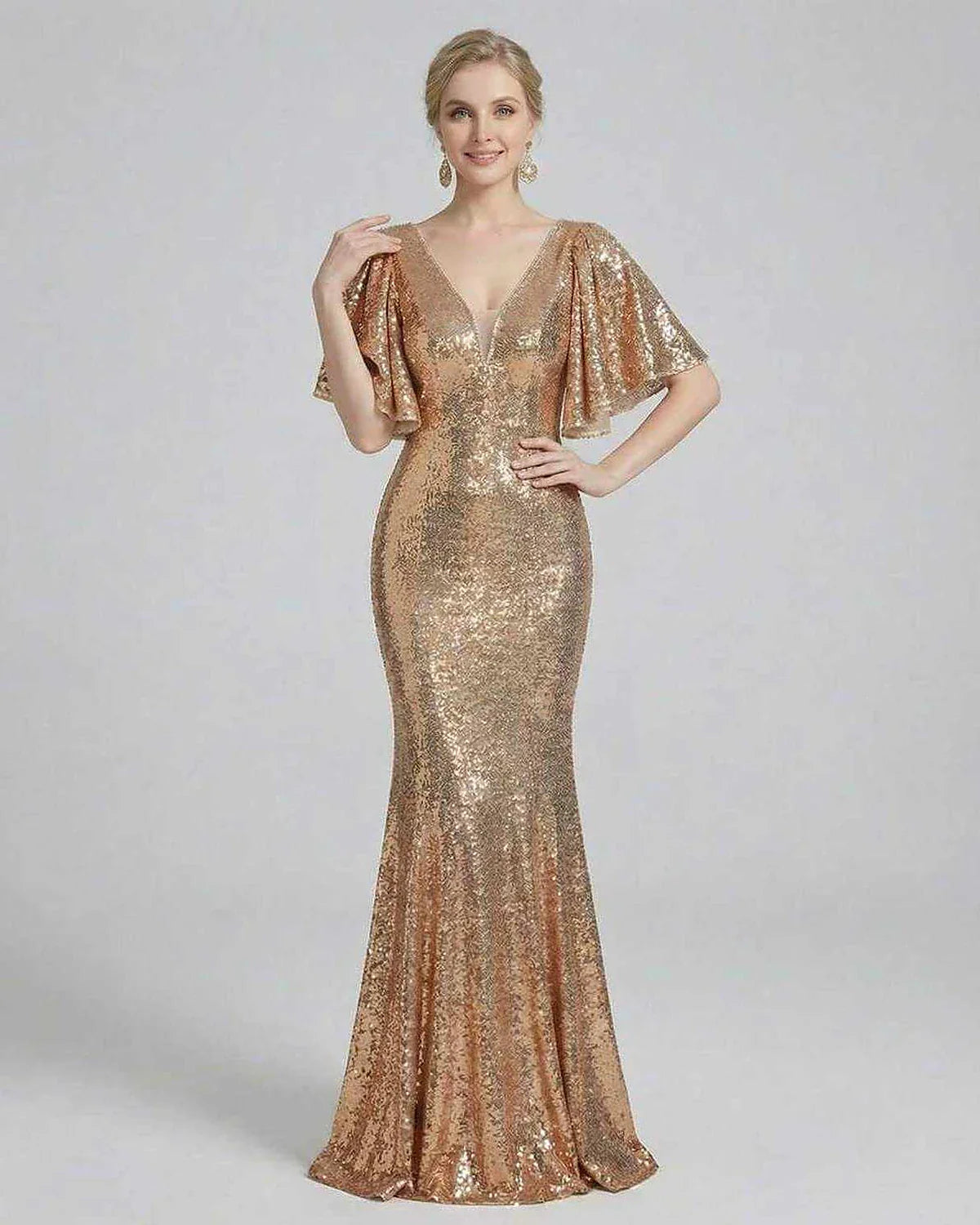 Gold Gown V-Neck Sleeveless Maxi Dress | Formal Events, Cocktail Parties & Wedding Guest, front view | Ramblion | SKU: CMD-58392-gold-L-5867,CMD-58392-gold-M-223,CMD-58392-gold-S-4984,CMD-58392-gold-XL-9582,CMD-58392-gold-XS-9665