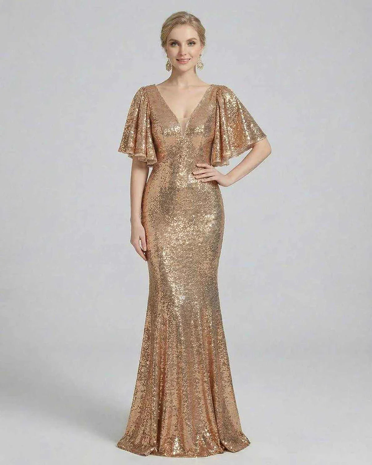 Gold Gown V-Neck Sleeveless Maxi Dress | Formal Events, Cocktail Parties & Wedding Guest, front view | Ramblion | SKU: CMD-58392-gold-L-5867,CMD-58392-gold-M-223,CMD-58392-gold-S-4984,CMD-58392-gold-XL-9582,CMD-58392-gold-XS-9665