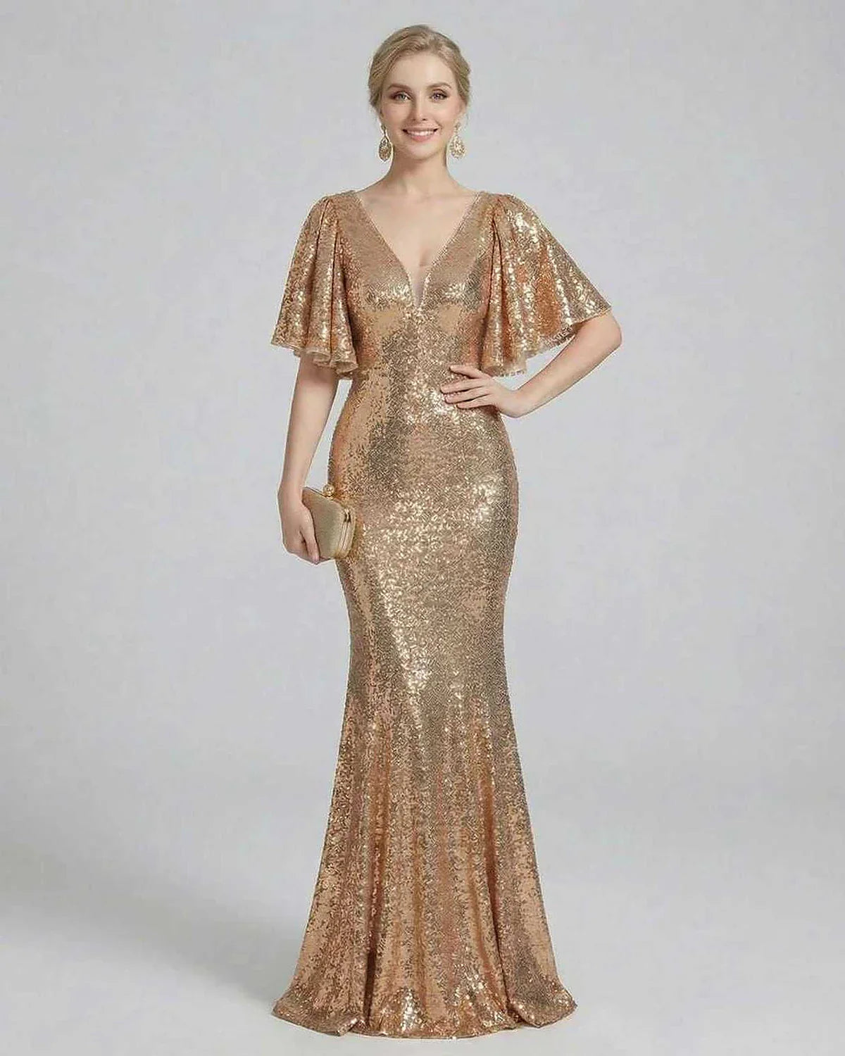 Gold Gown V-Neck Sleeveless Maxi Dress | Formal Events, Cocktail Parties & Wedding Guest, front view | Ramblion | SKU: CMD-58392-gold-L-5867,CMD-58392-gold-M-223,CMD-58392-gold-S-4984,CMD-58392-gold-XL-9582,CMD-58392-gold-XS-9665