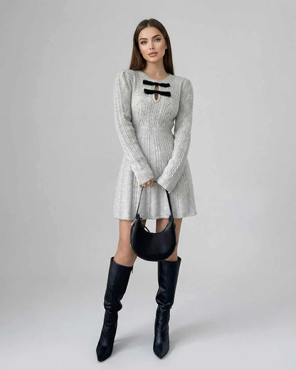 Gray Bodycon Crew Neck Long Sleeve Mini Dress | Guest of Wedding, front view | Ramblion | SKU: EMD-47291-gray-L-832,EMD-47291-gray-M-8489,EMD-47291-gray-S-8591,EMD-47291-gray-XL-273,EMD-47291-gray-XS-7277