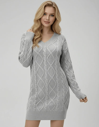 Gray Bodycon V-Neck Long Sleeve Mini Dress | Party Nights & Guest of Wedding, front view | Ramblion | SKU: SMD-293847561-gray-L-5567,SMD-293847561-gray-M-5359,SMD-293847561-gray-S-6294,SMD-293847561-gray-XL-7780,SMD-293847561-gray-XS-3899