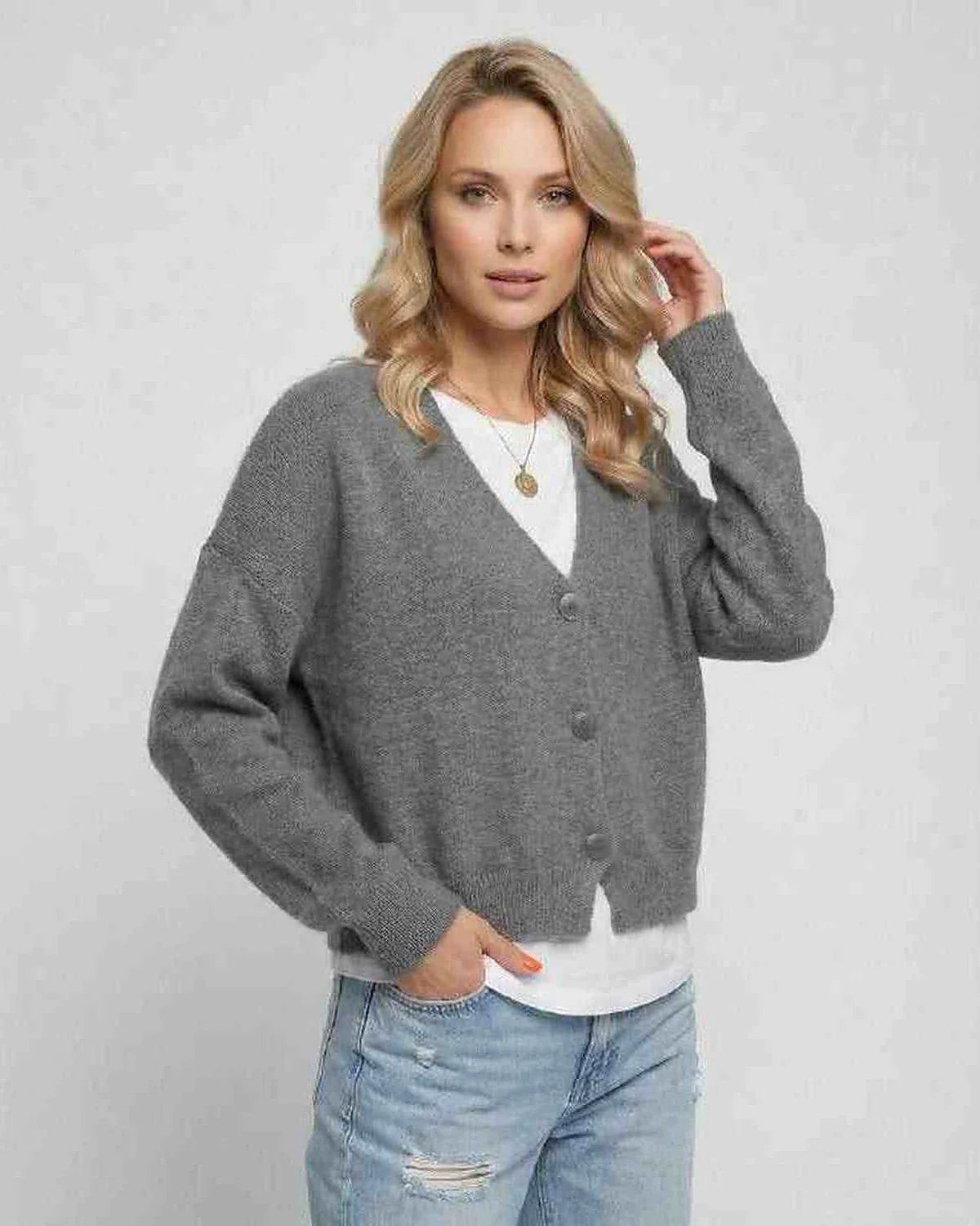 Gray Cardigan, front view | Ramblion | SKU: SC-563829104-grey-L-4330,SC-563829104-grey-M-1595,SC-563829104-grey-S-4361,SC-563829104-grey-XL-6255,SC-563829104-grey-XS-9440