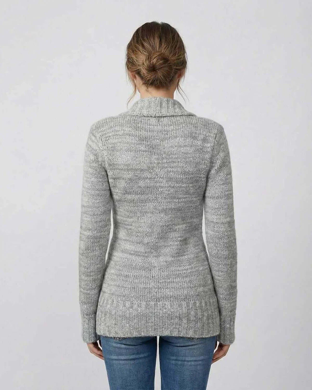 Gray Cotton Sweater, back view | Ramblion | SKU: BS-48273-GRAY-L-6849,BS-48273-GRAY-M-2983,BS-48273-GRAY-S-290,BS-48273-GRAY-XL-6013,BS-48273-GRAY-XS-9635